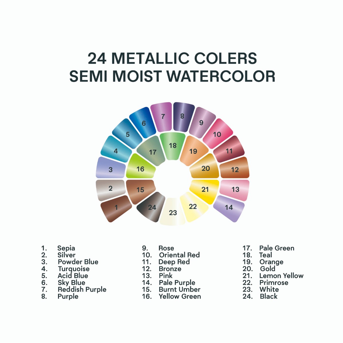 Tinta Aquarela HIMI 24 Cores Metálicas Semiúmida com Pincel Himi