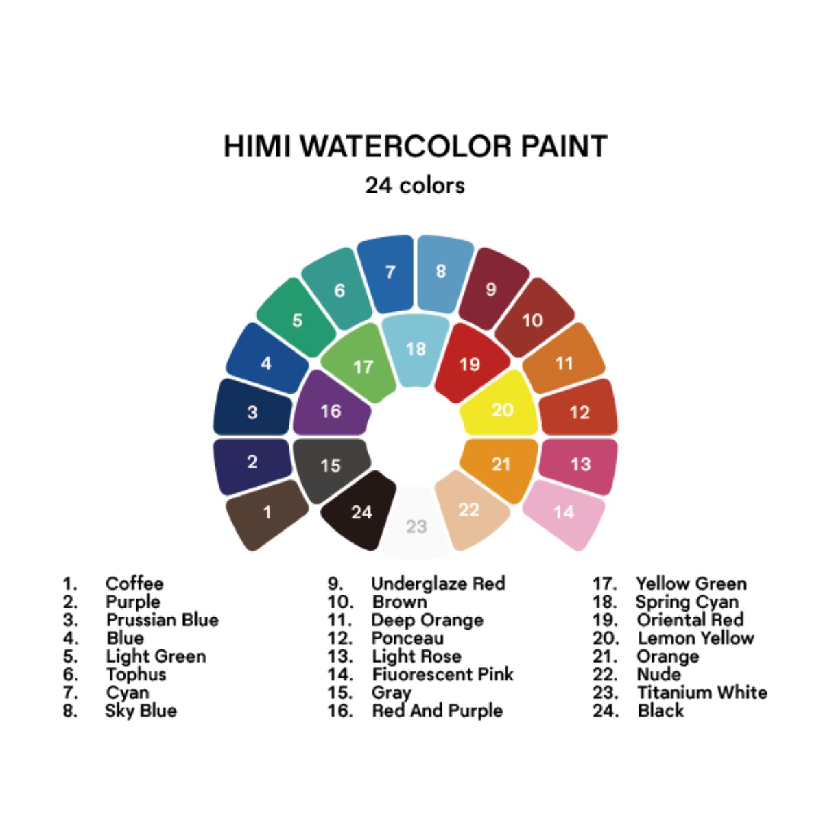 Tinta Aquarela HIMI 24 Cores Sólida com Pincel Himi