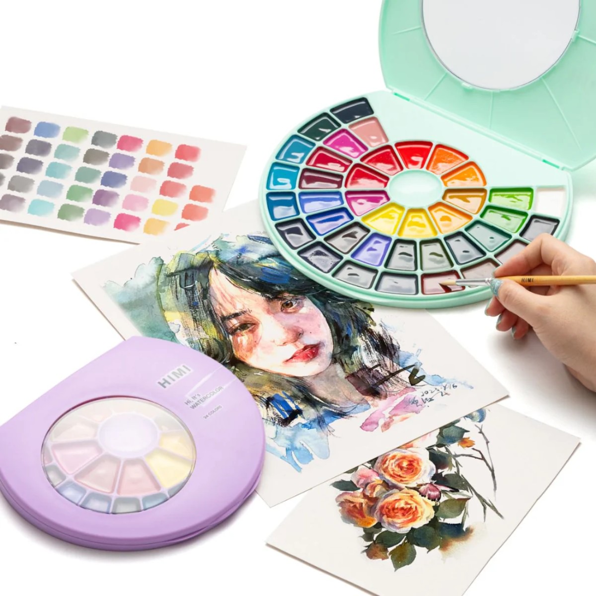 Tinta Aquarela HIMI 38 Cores Semiúmida com Pincel Himi