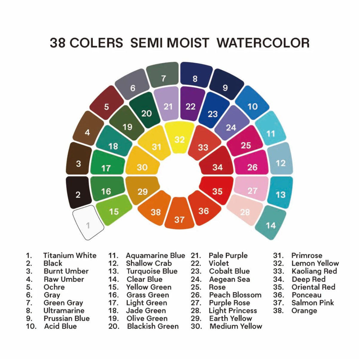 Tinta Aquarela HIMI 38 Cores Semiúmida com Pincel Himi