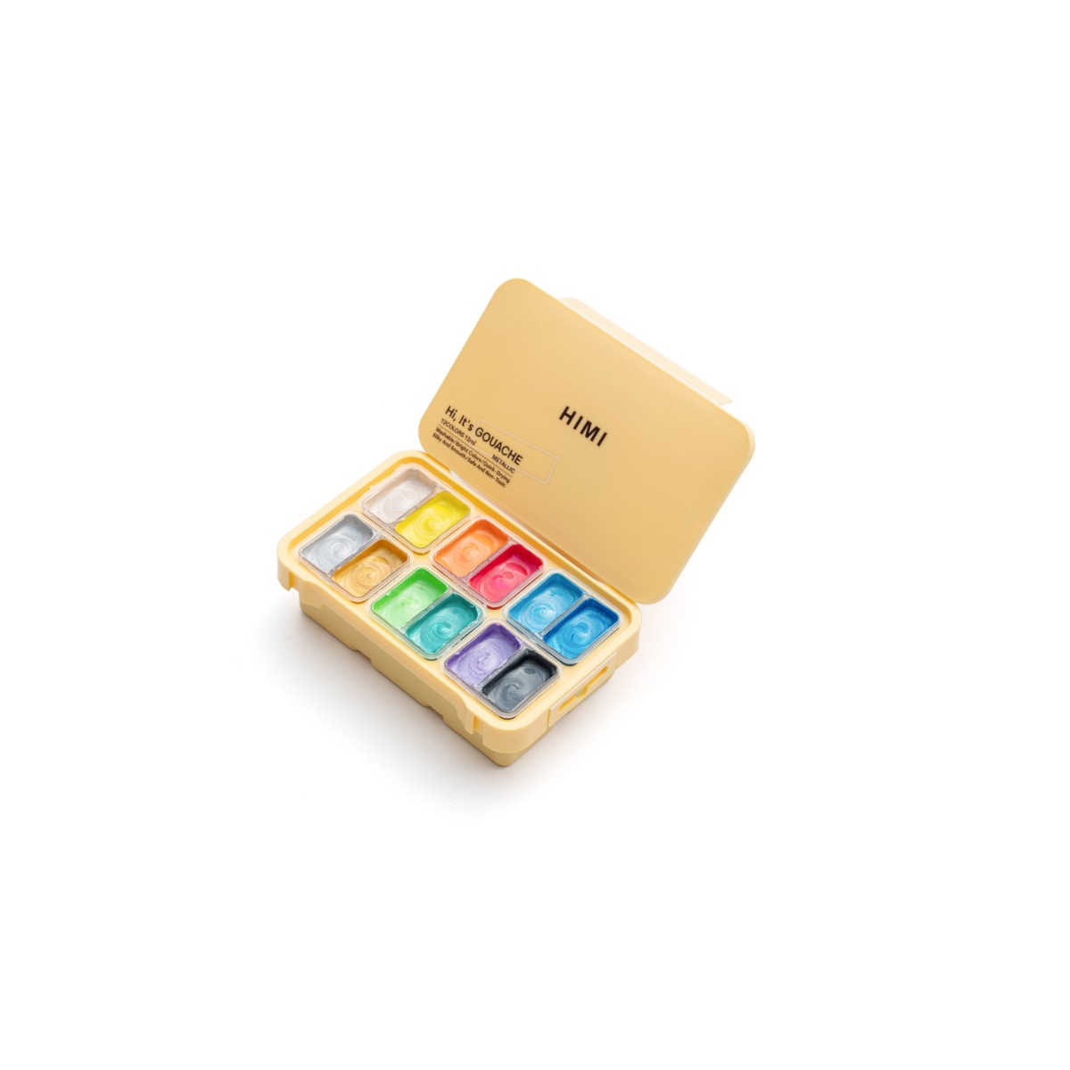 Tinta Guache HIMI 12 Cores Metálicas 12ml – Estojo Amarelo Himi