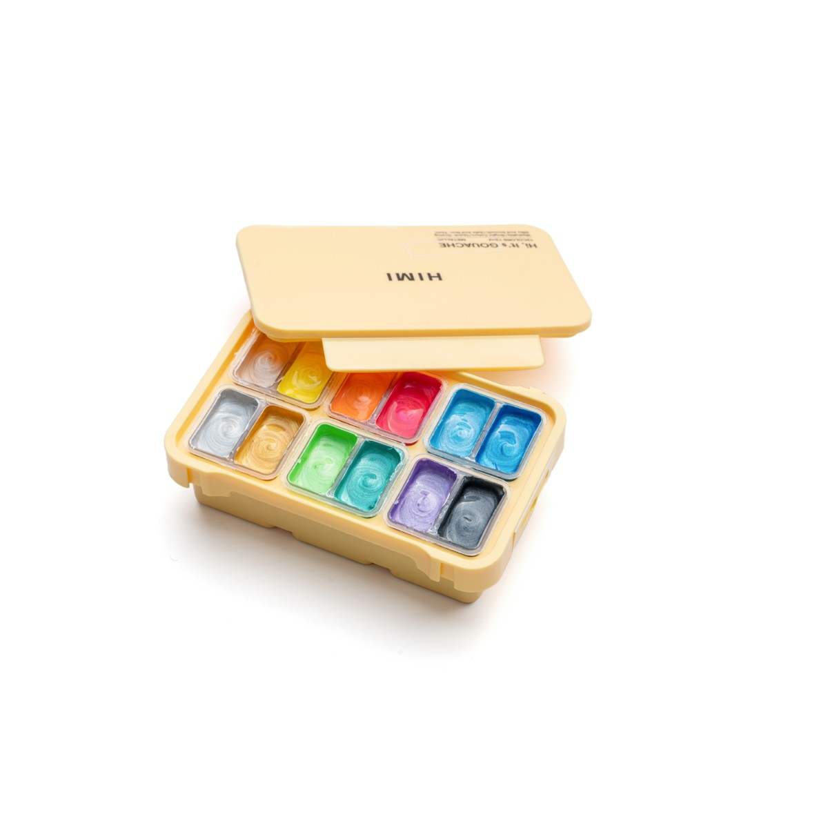 Tinta Guache HIMI 12 Cores Metálicas 12ml – Estojo Amarelo Himi
