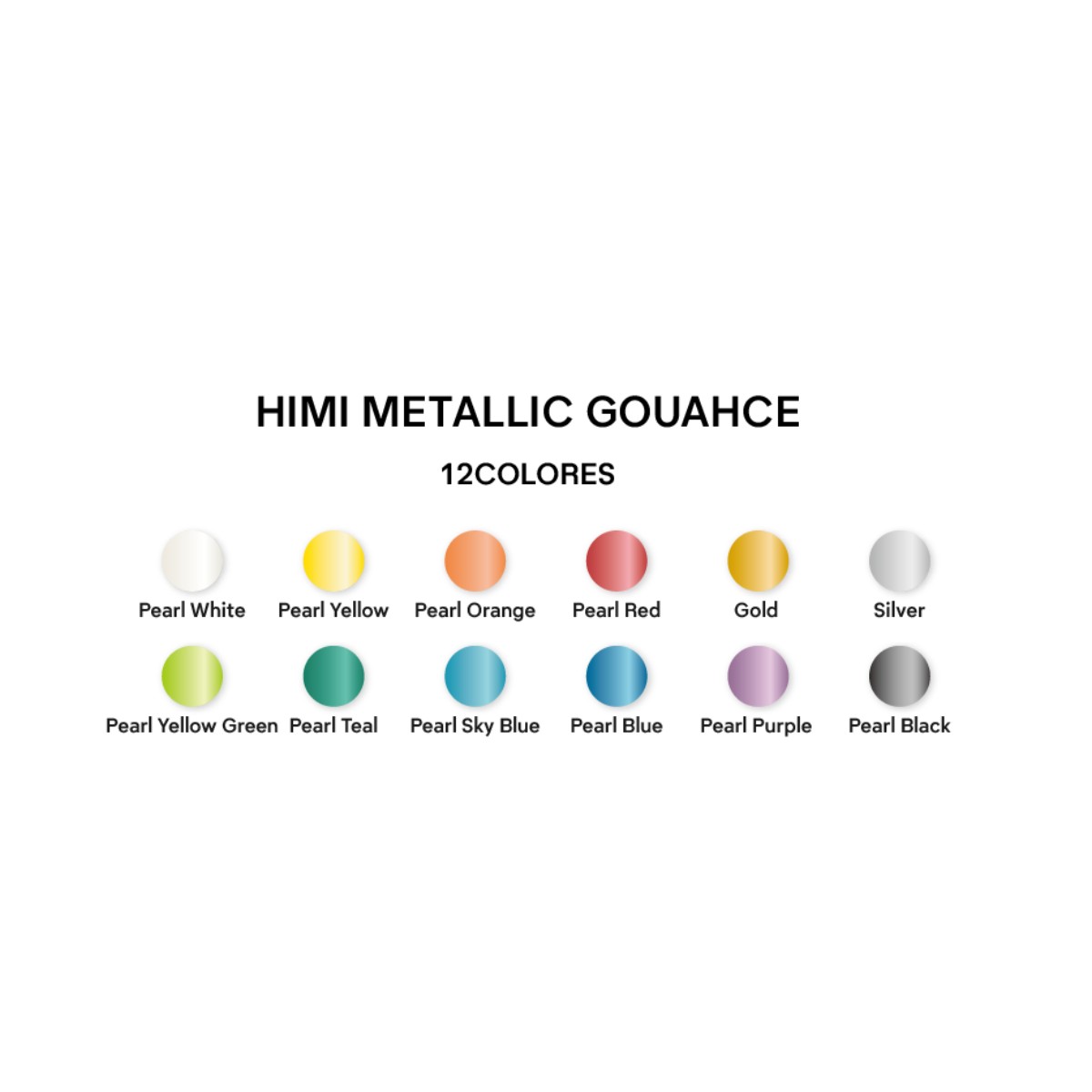 Tinta Guache HIMI 12 Cores Metálicas 12ml – Estojo Amarelo Himi