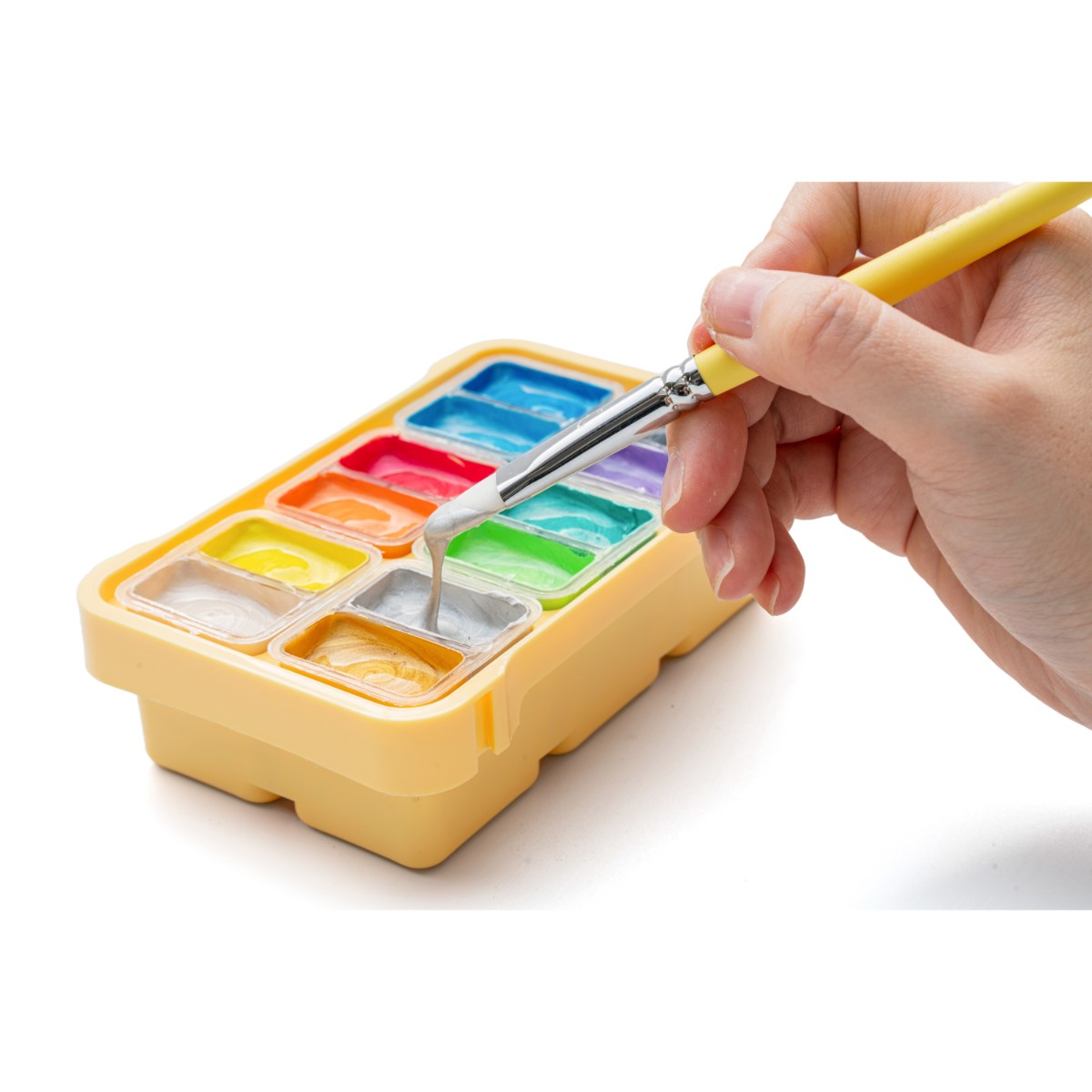 Tinta Guache HIMI 12 Cores Metálicas 12ml – Estojo Amarelo Himi
