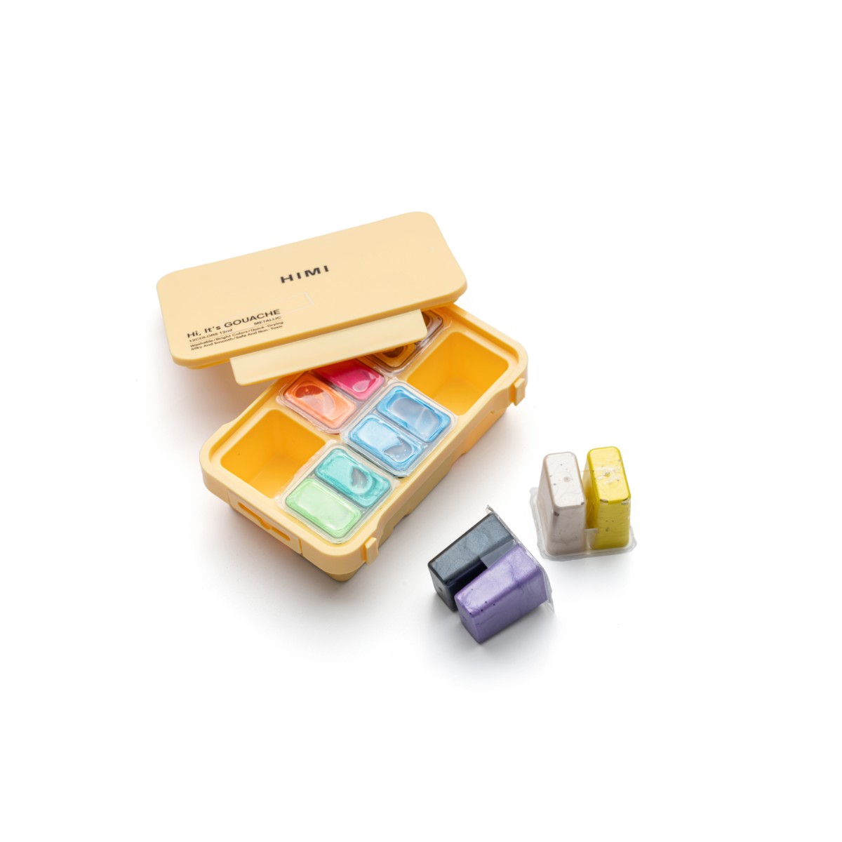 Tinta Guache HIMI 12 Cores Metálicas 12ml – Estojo Amarelo Himi