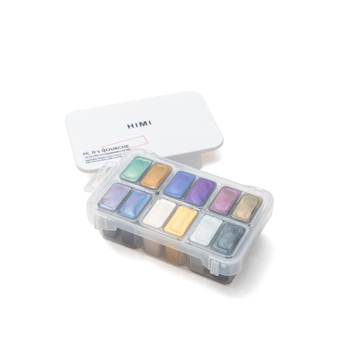 Tinta Guache HIMI 12 Cores Metálicas 12ml – Estojo Branco Himi
