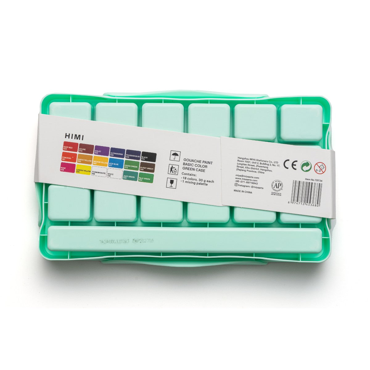 Tinta Guache HIMI 18 Cores 30ml - 3 Pincéis – Estojo Verde Himi