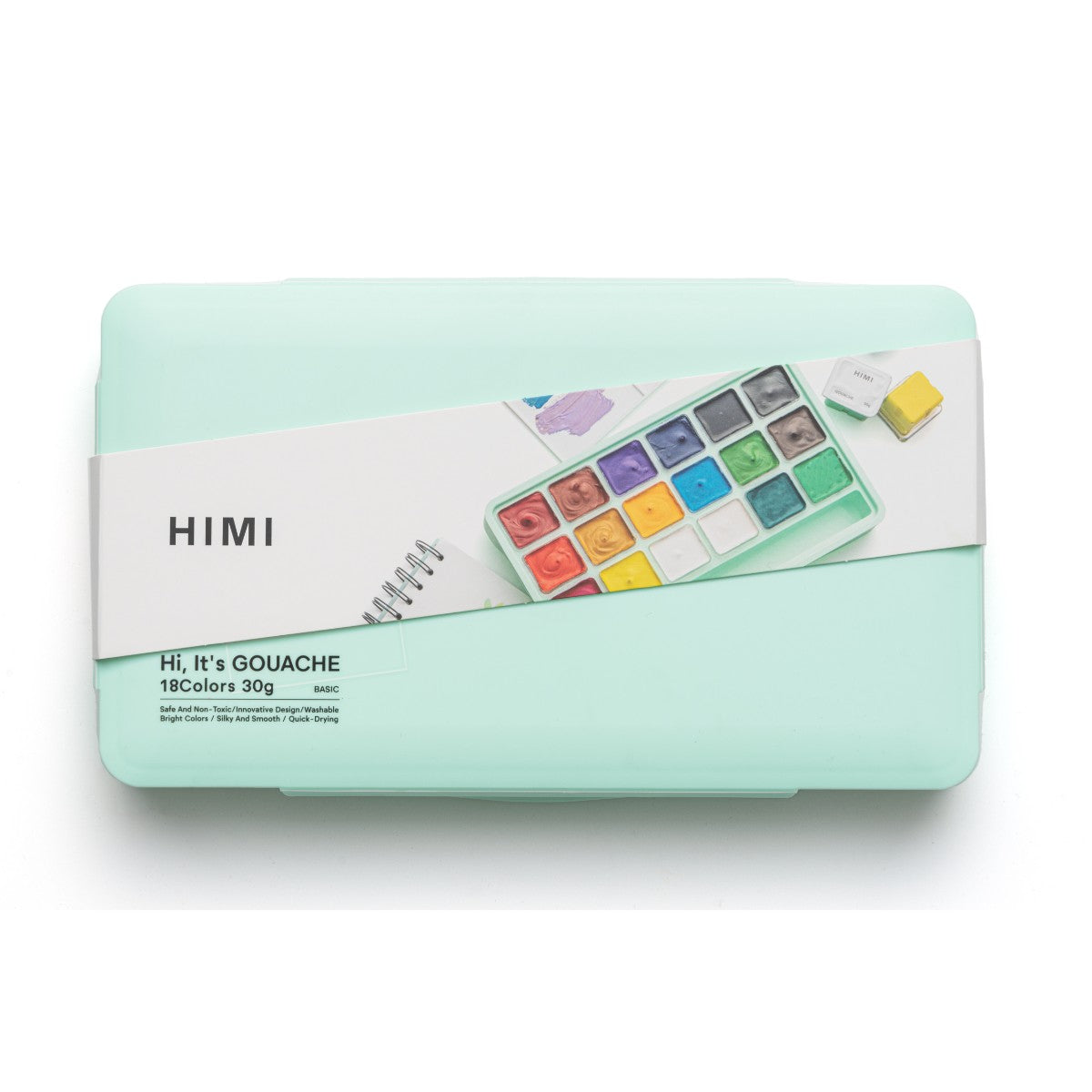 Tinta Guache HIMI 18 Cores 30ml - 3 Pincéis – Estojo Verde Himi
