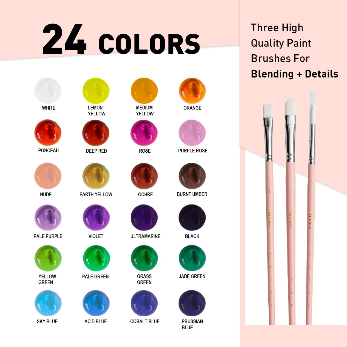 Tinta Guache HIMI 24 Cores 30ml - 3 Pincéis – Estojo Azul Himi