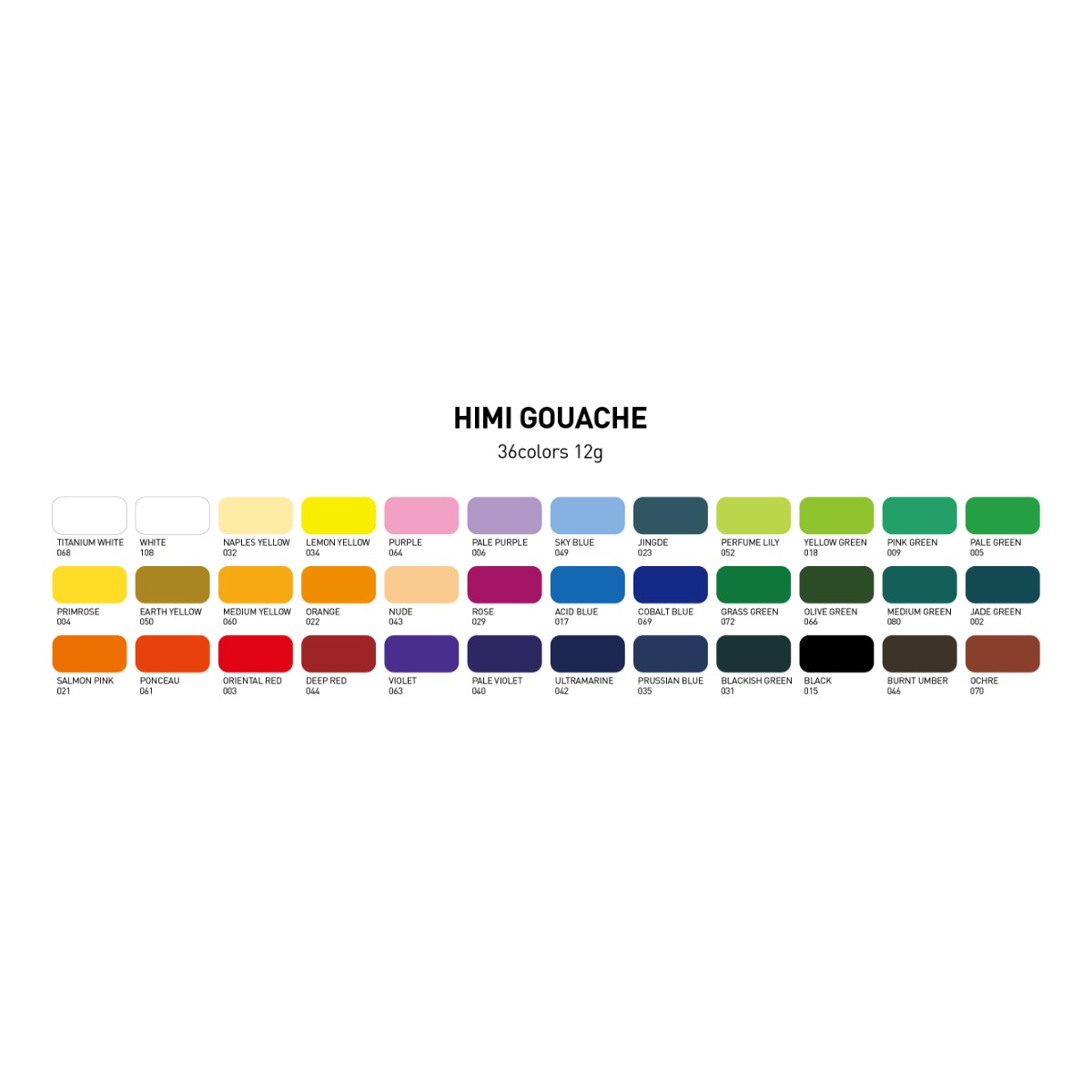 Tinta Guache HIMI 36 Cores 30ml - 3 Pincéis – Estojo Roxo Himi