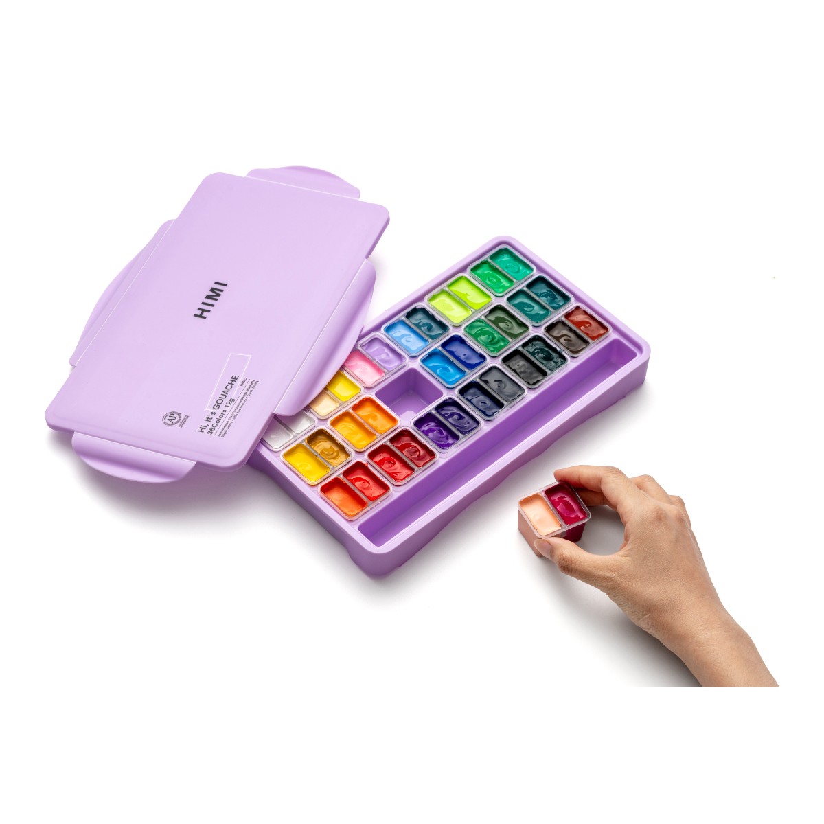 Tinta Guache HIMI 36 Cores 30ml - 3 Pincéis – Estojo Roxo Himi