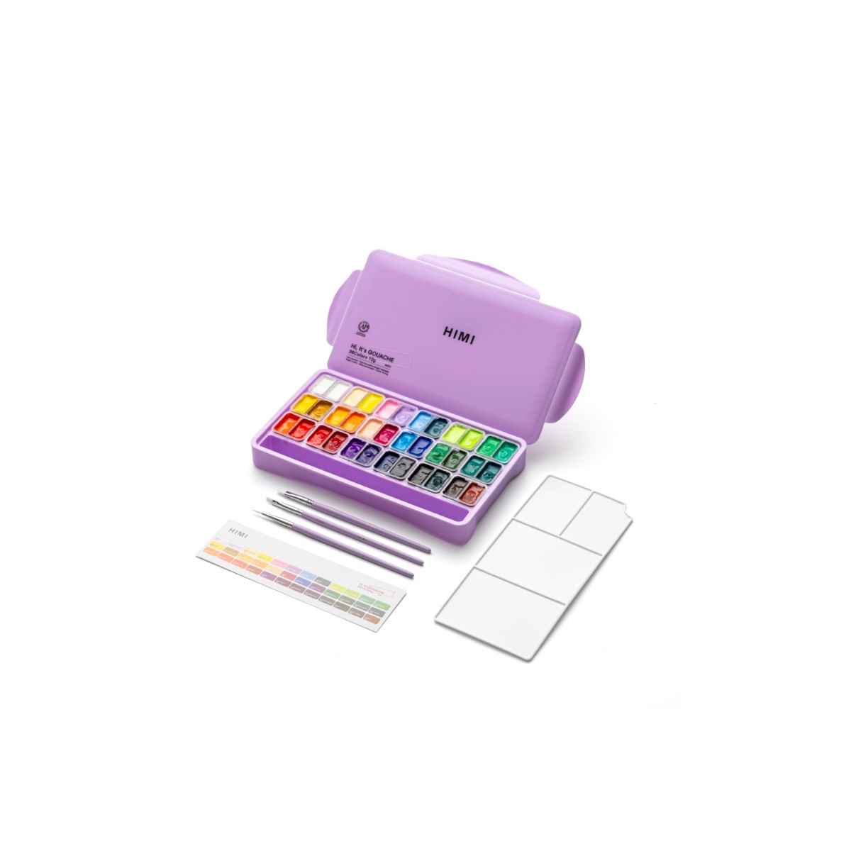 Tinta Guache HIMI 36 Cores 30ml - 3 Pincéis – Estojo Roxo Himi