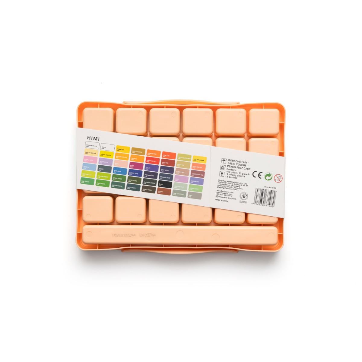 Tinta Guache HIMI 48 Cores 30ml - 3 Pincéis – Estojo Pêssego Himi