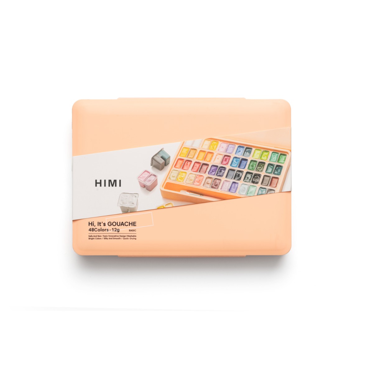 Tinta Guache HIMI 48 Cores 30ml - 3 Pincéis – Estojo Pêssego Himi