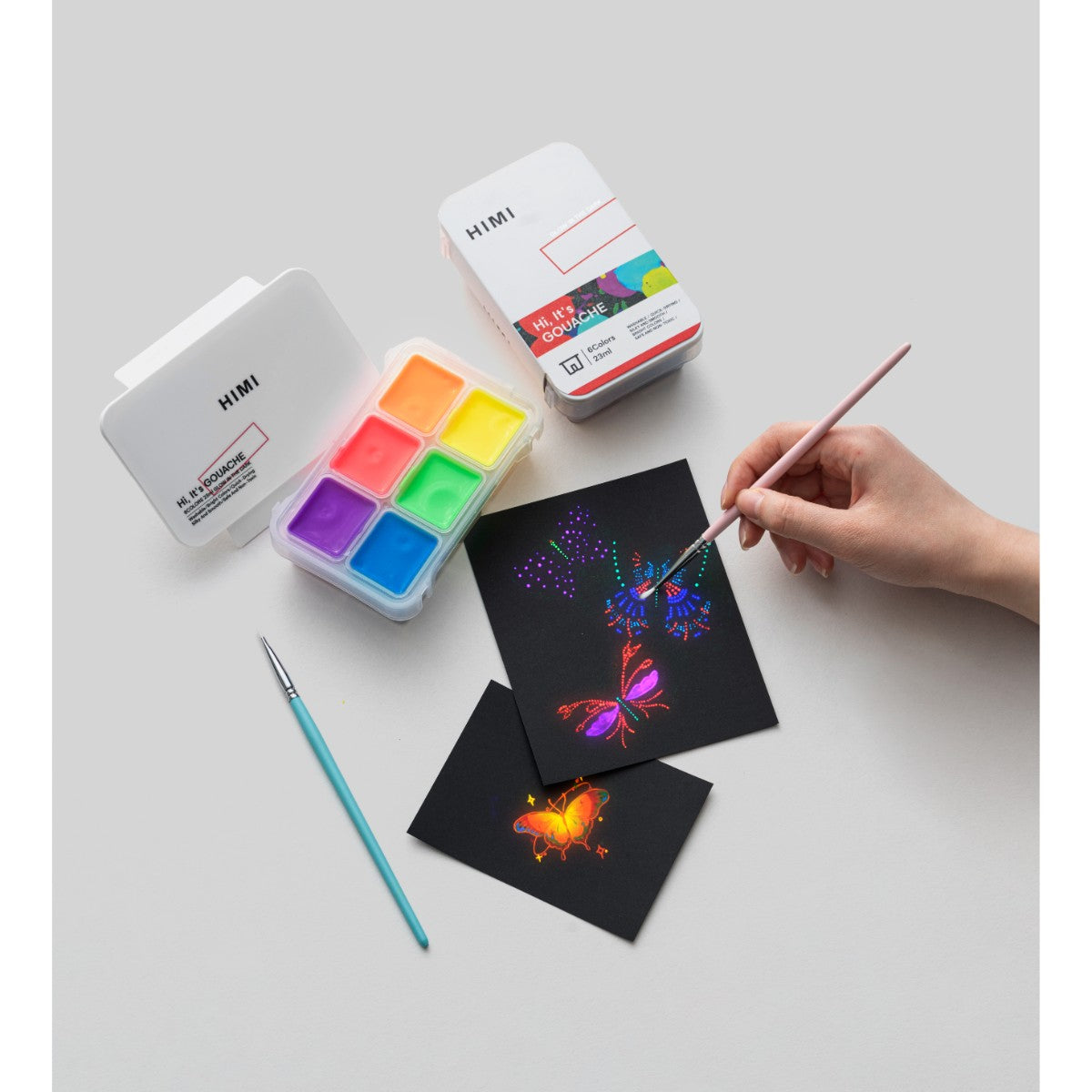 Tinta Guache HIMI 6 Cores Fluorescentes 23ml – Estojo Branco Himi