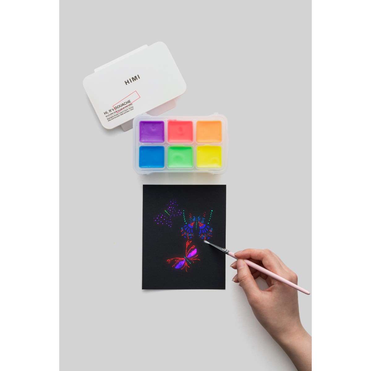 Tinta Guache HIMI 6 Cores Fluorescentes 23ml – Estojo Branco Himi