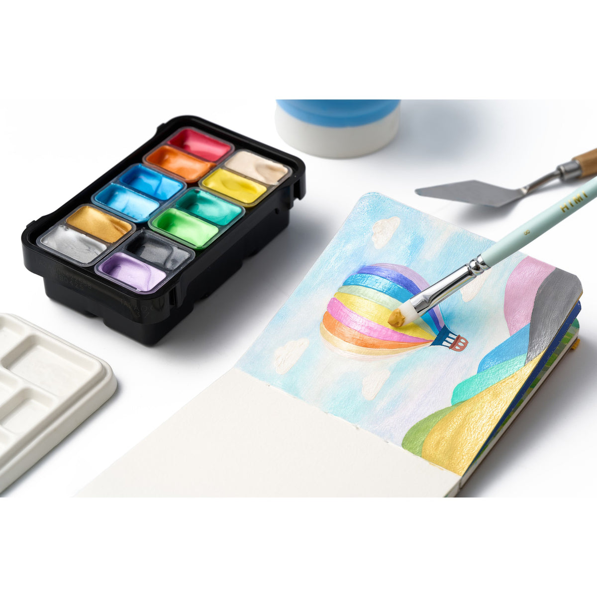 Tinta Guache Himi Twin Cup - 12 Cores Metálicas Brilhantes HIMI