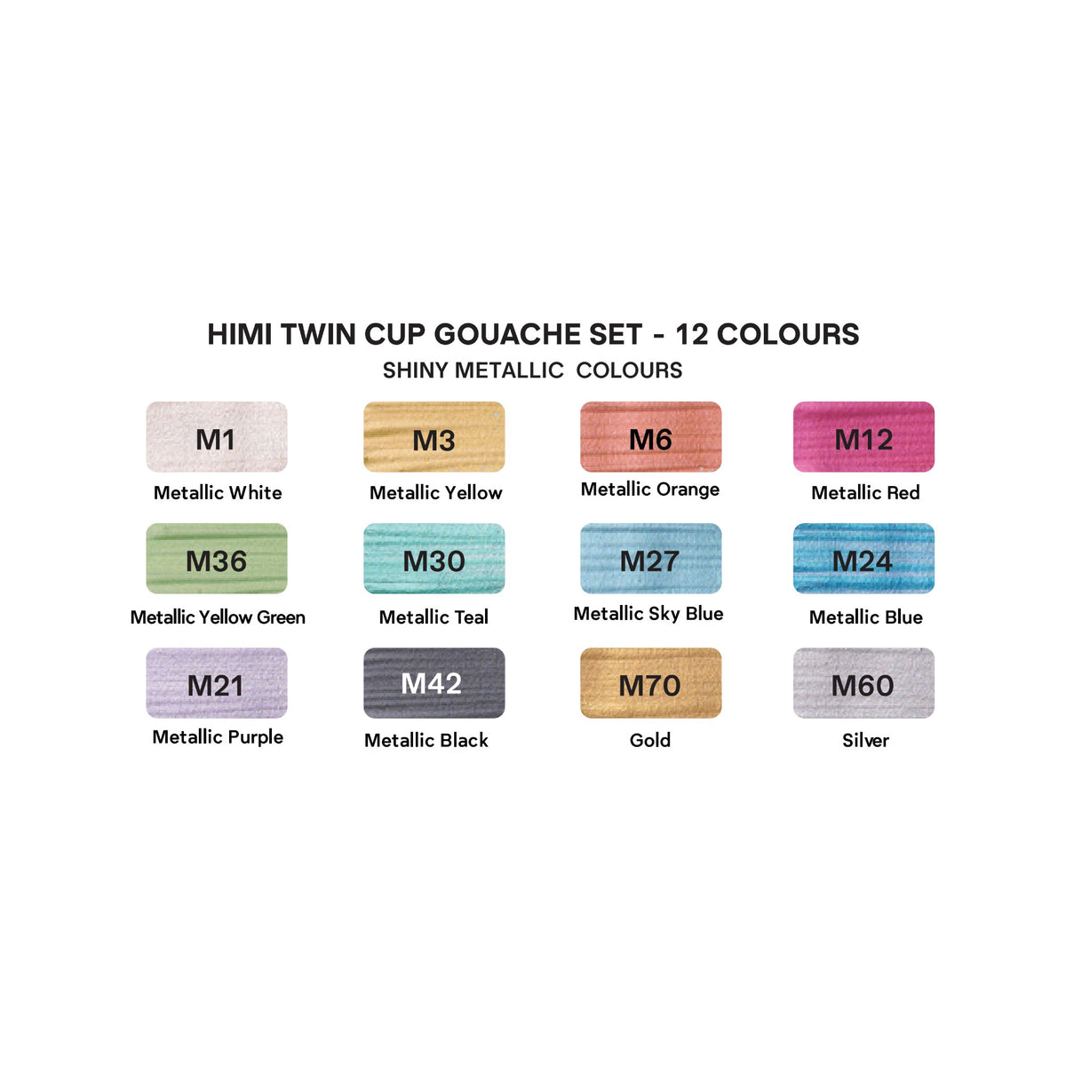Tinta Guache Himi Twin Cup - 12 Cores Metálicas Brilhantes HIMI