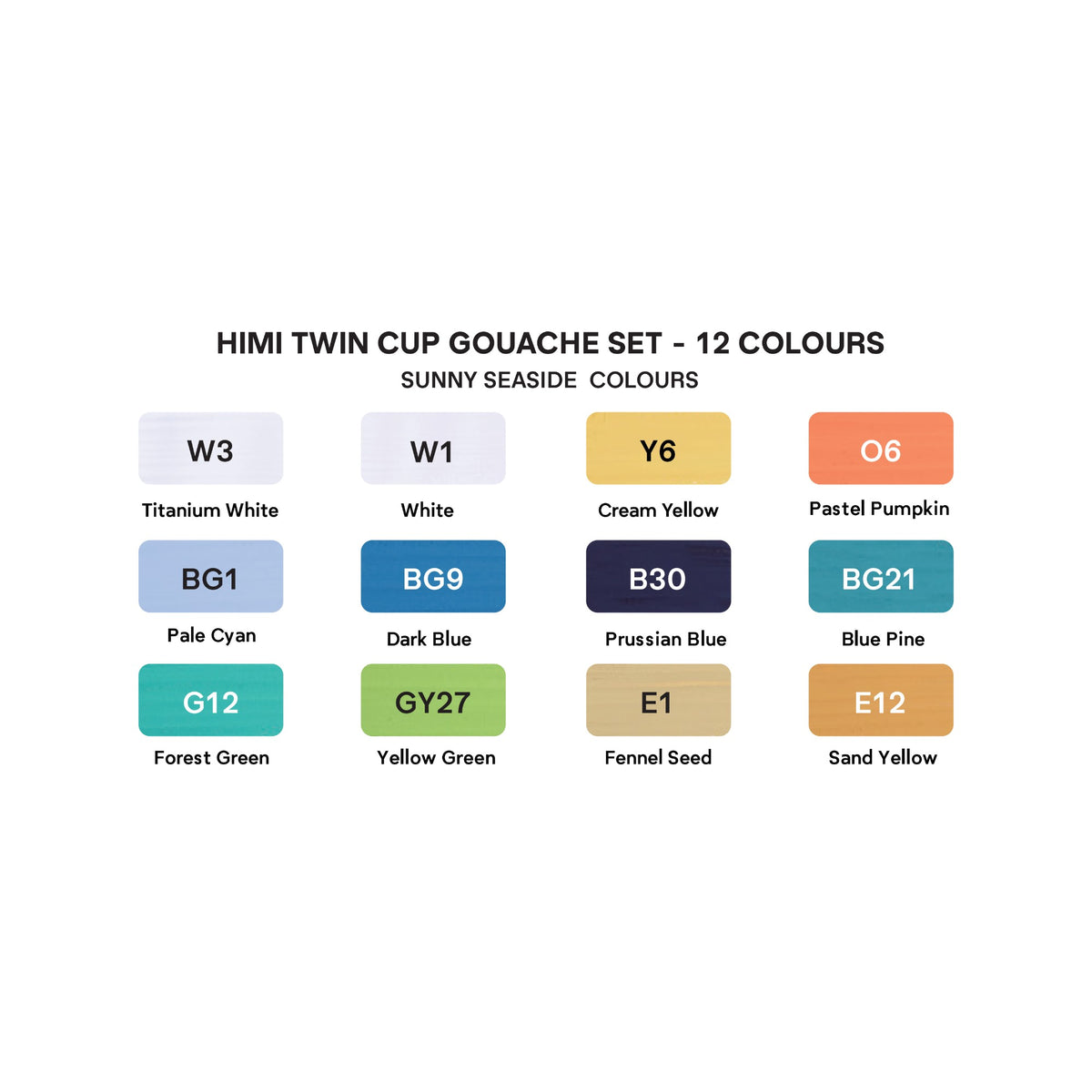 Tinta Guache Himi Twin Cup - 12 Cores Oceano HIMI