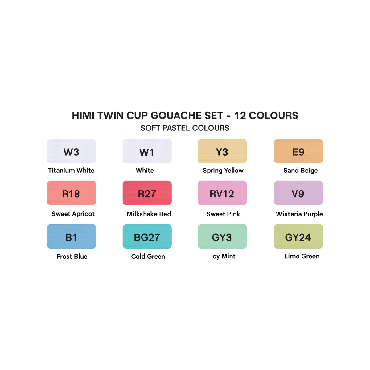 Tinta Guache Himi Twin Cup - 12 Cores Pastel HIMI