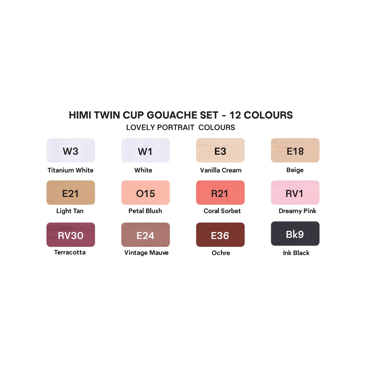 Tinta Guache Himi Twin Cup - 12 Cores Retrato HIMI