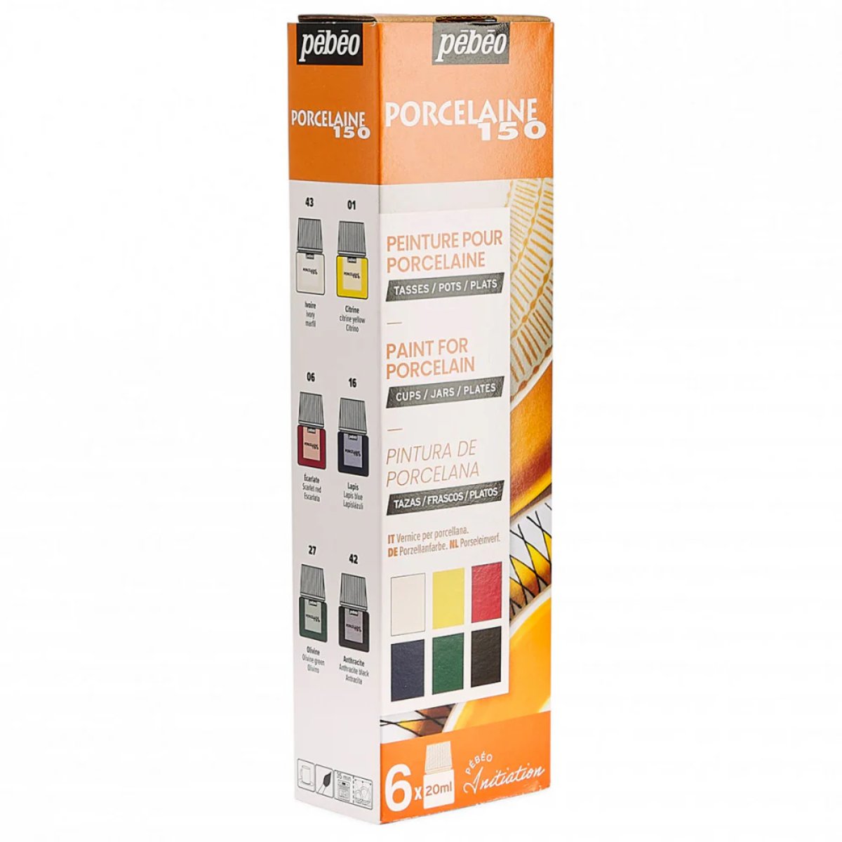 Tinta Para Porcelana Pebeo Initiation - Conjunto 1 com 6 x 20ml Livraria Skilo