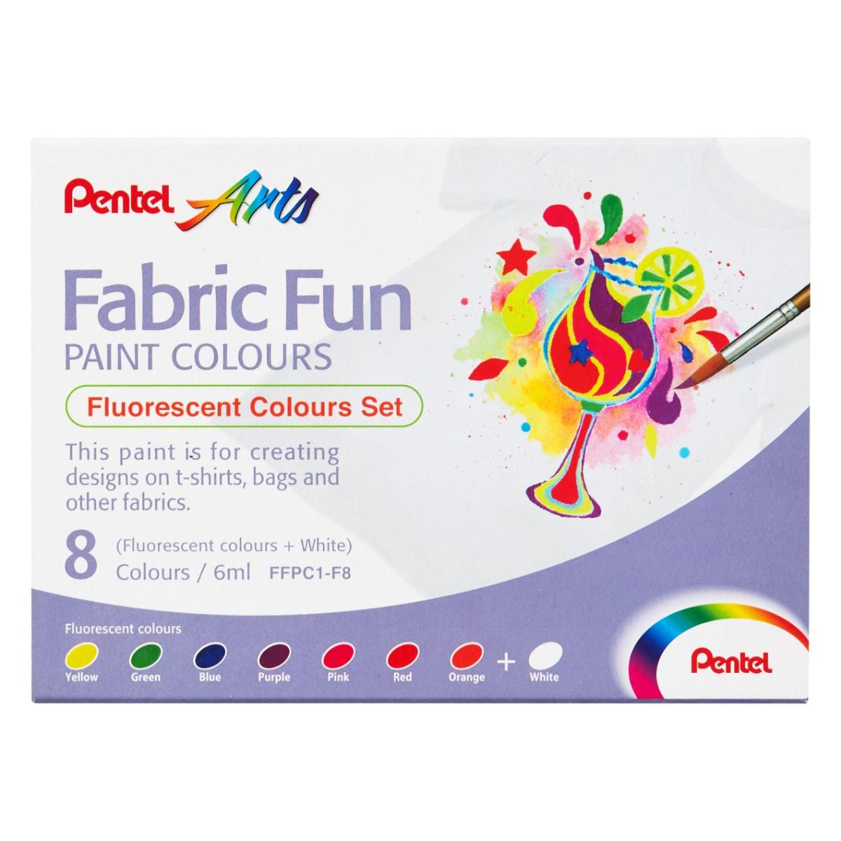 Tinta Para Tecido Pentel Fabric Fun - 8 Cores Fluorescentes Pentel