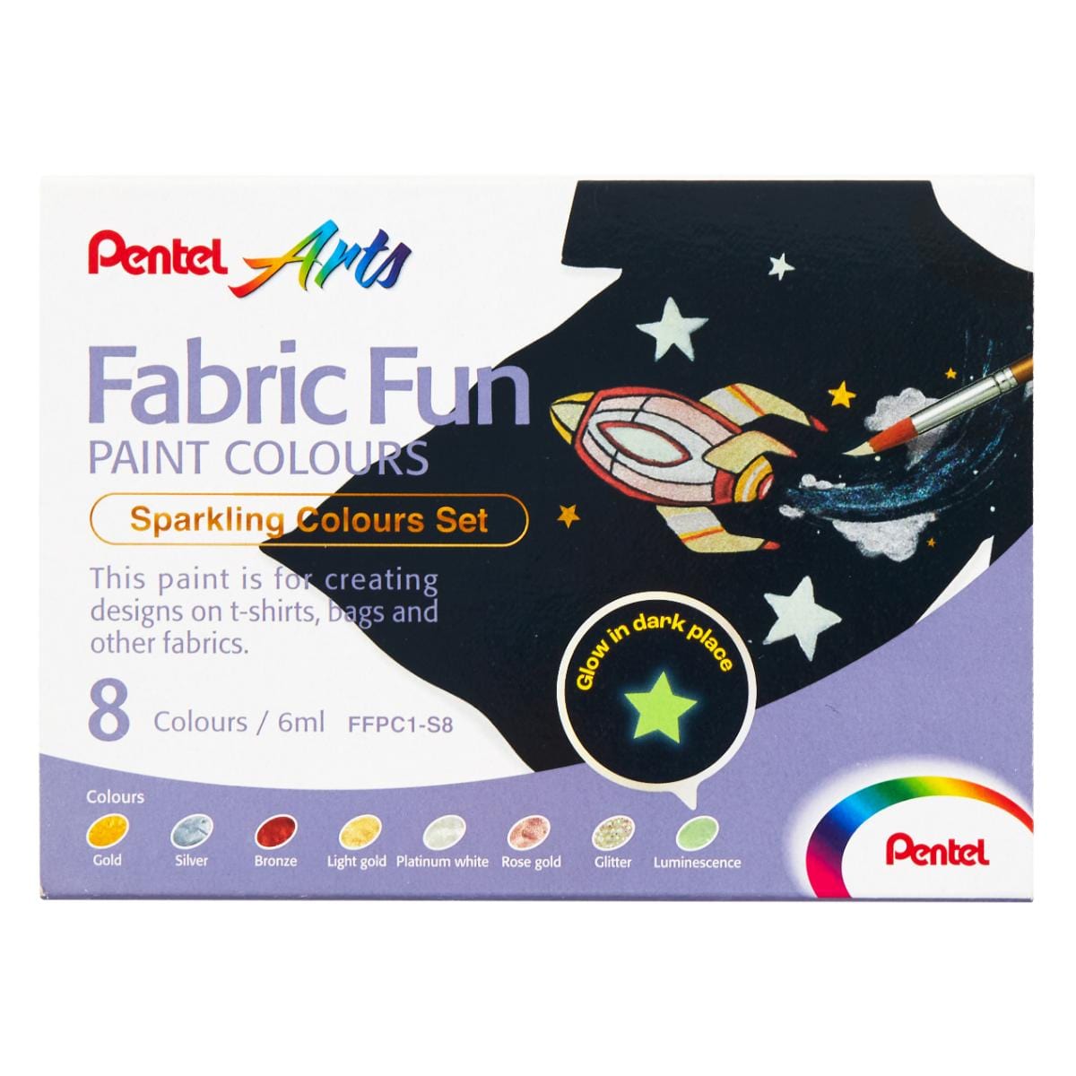 Tinta Para Tecido Pentel Fabric Fun - 8 Cores Metálicas Pentel