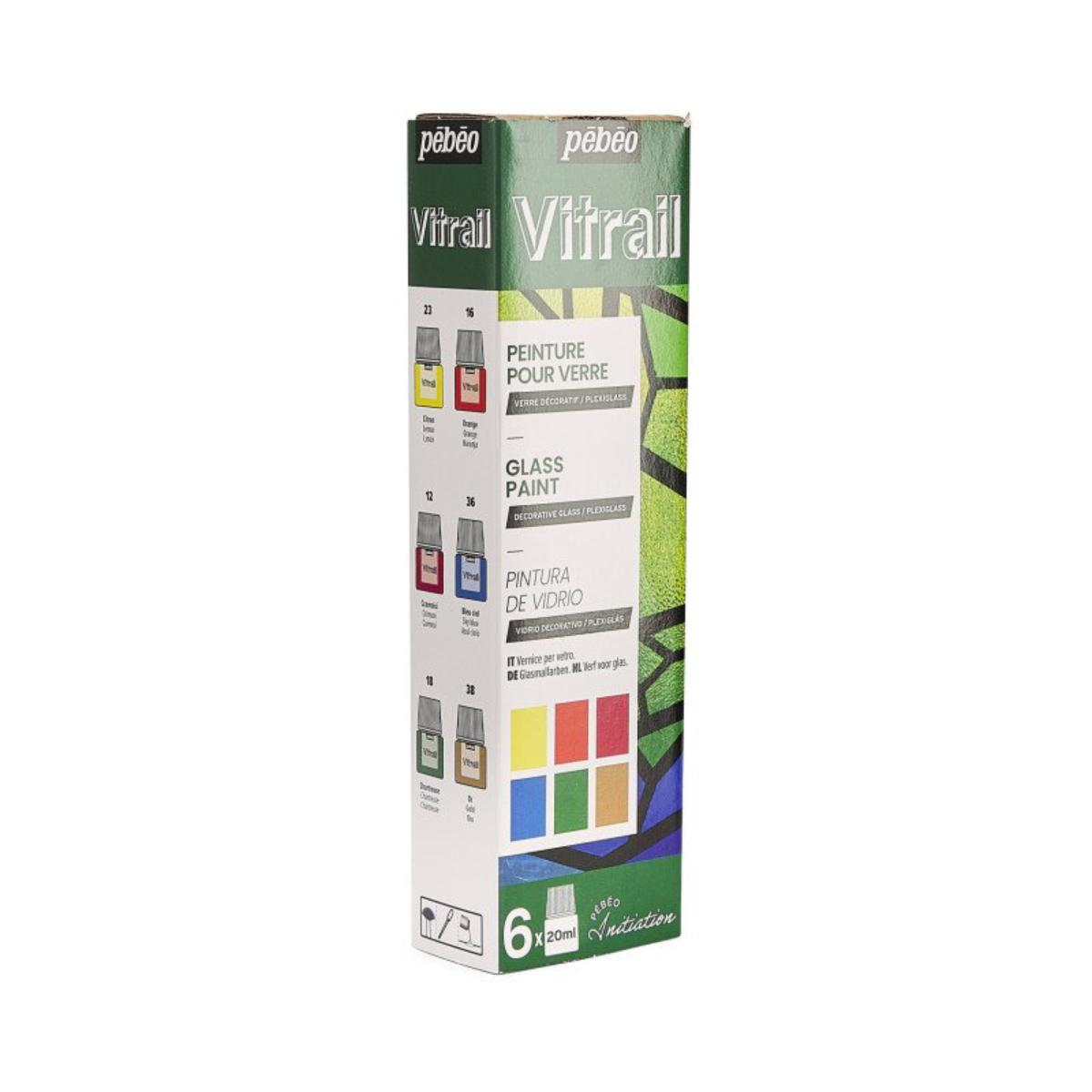 Tinta Para Vidro Pebeo Initiation - Conjunto 1 com 6 x 20ml Pebeo